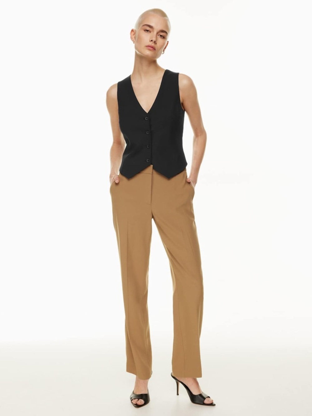 Aritzia Babaton New Command Mid Rise Slim Fit Classic Tan Pant